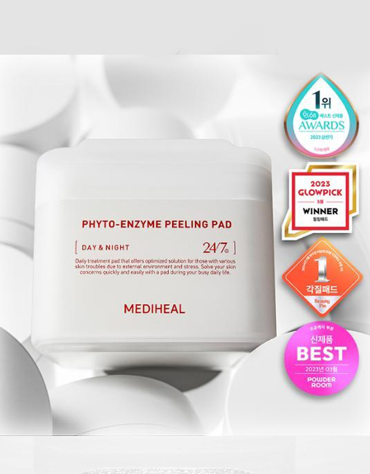 韓國 推介黑頭粗糙肌～MediHeal Phyto-Enzyme Peeling Pad 植物酵素角蛋白去角質死皮爽膚棉片 - 90片裝