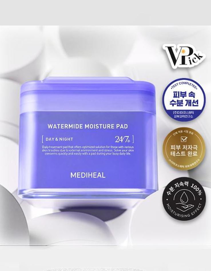 推介乾燥/缺水肌～韓國 MediHeal Watermide Toner Pad 10重透明質酸保濕降溫爽膚濕敷棉片 - 100片裝