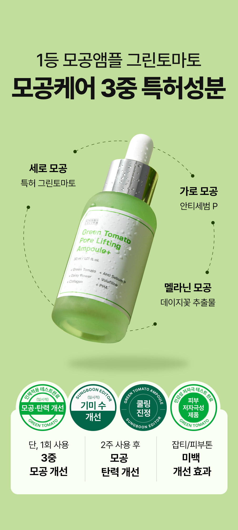 韓國 Sungboon Editor Green Tomato Pore Lifting Ampoule+ 綠番茄緊緻收毛孔安瓶精華 - 30ml