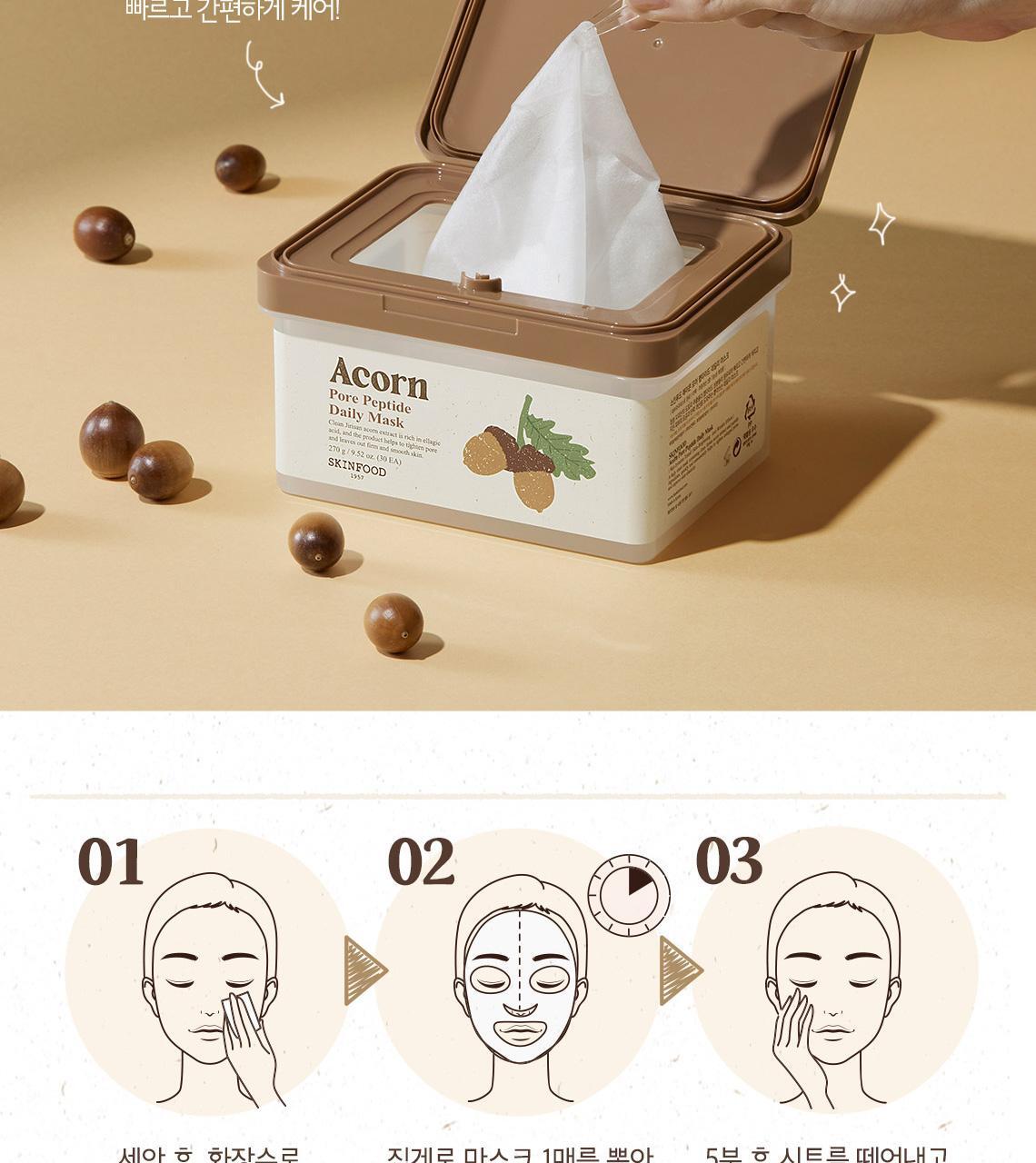 韓國 SkinFood Acorn Pore Peptide Daily Mask 橡子專利肽🌰收毛孔回彈🌰日用早安面膜 - 30片裝