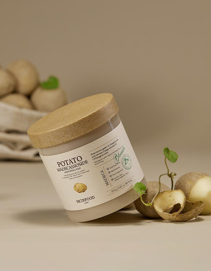 韓國 SkinFood Potato Madecassoside Soothing Pad 馬鈴薯積雪草舒緩爽膚棉片 - 60片裝