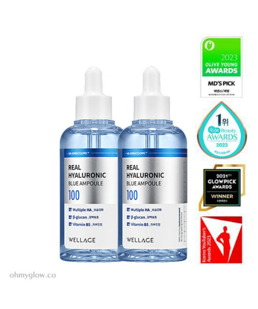 【1＋1套裝】韓國評測No.1 🏆 ＼皇牌 ／Wellage Real Hyaluronic Blue Ampoule 100%純透明質酸保濕精華 - 60ml x 2