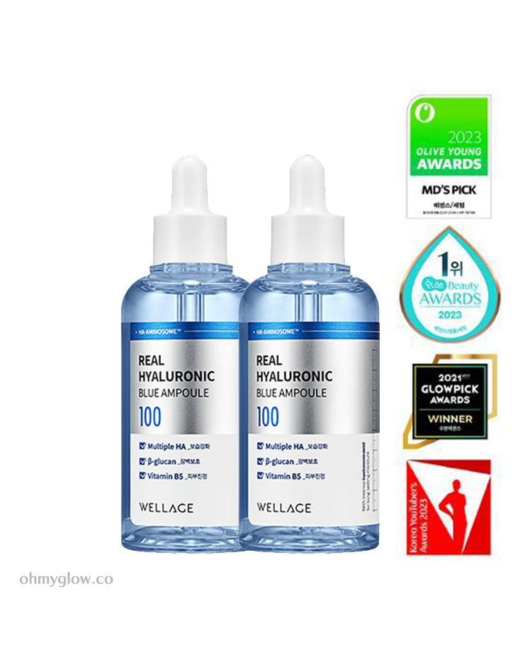 【1＋1套裝】韓國評測No.1 🏆 ＼皇牌 ／Wellage Real Hyaluronic Blue Ampoule 100%純透明質酸保濕精華 - 60ml x 2