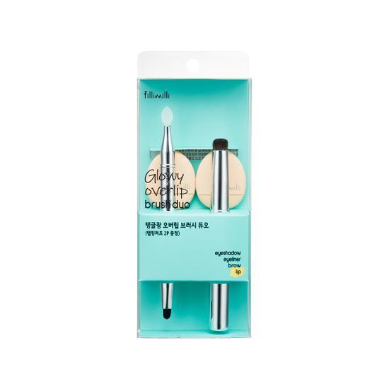 韓國 Fillimilli Glowy Overlip Brush Duo 亮面唇掃+暈染唇掃+迷你手指粉撲 - 4件套裝
