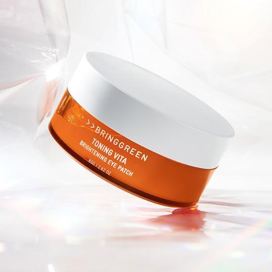 16種維他命成份提亮+淡紋！韓國 Bring Green Toning Vita Brightening Eye Patch 維他命亮白水凝膠眼膜 - 60片裝