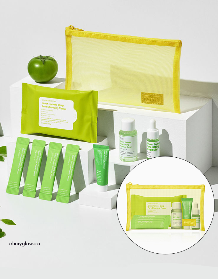 韓國 Sungboon Editor Green Tomato Travel Kit 皇牌綠番茄緊緻收毛孔系列旅行套裝(卸妝+潔面+爽膚+精華+面霜) - 150g