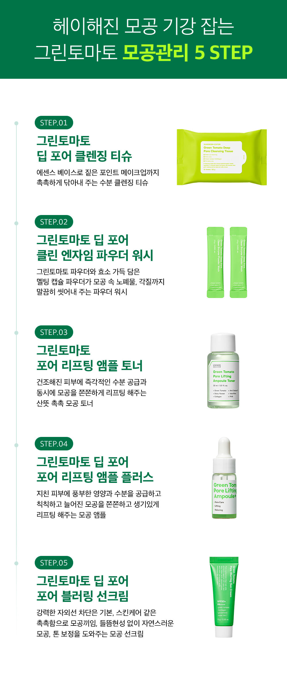 韓國 Sungboon Editor Green Tomato Travel Kit 皇牌綠番茄緊緻收毛孔系列旅行套裝(卸妝+潔面+爽膚+精華+面霜) - 150g