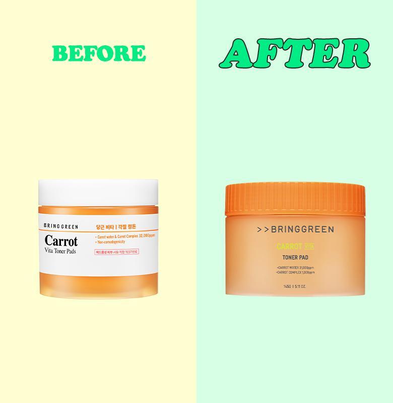 韓國 Clean beauty Bring Green Carrot Vita Toner Pad 胡蘿蔔維C明亮淨肌爽膚棉片 - 60片裝