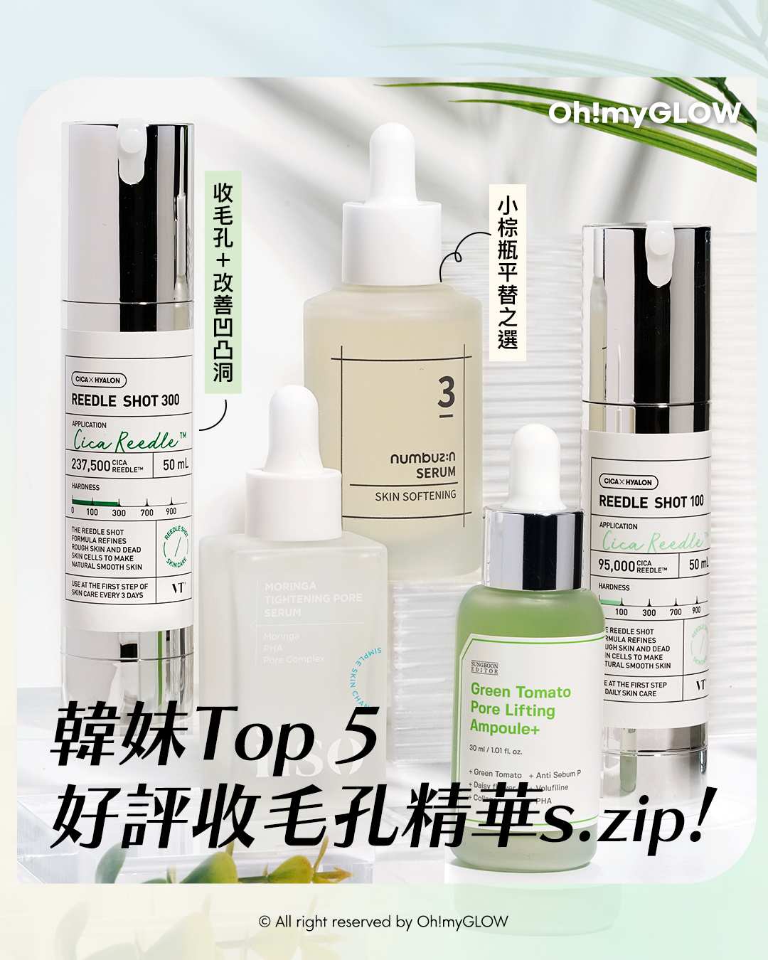 召集毛孔粗大星人 韓妹Top 5收毛孔精華 養成水煮蛋肌 VT Reedle Shot 100 Essence 積雪草塗抹式微針100精華 – 50ml VT cosmetics Reedle Shot 300 積雪草塗抹式微針300導入精華 – 50ml Sungboon Editor Green Tomato Pore Lifting Ampoule+ 綠番茄緊緻收毛孔安瓶精華 – 30ml numbuzin No.3 Skin Softening Serum 3號柔滑嫩膚酵母精華 – 50ml ilso Moringa Tightening Pore Serum 辣木籽緊緻收毛孔精華 – 30ml