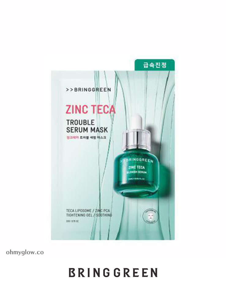 油痘肌～韓國Bring Green Zinc Teca Trouble Serum Mask 高效能積雪草鋅控油舒緩減紅降溫面膜 - 多種選擇