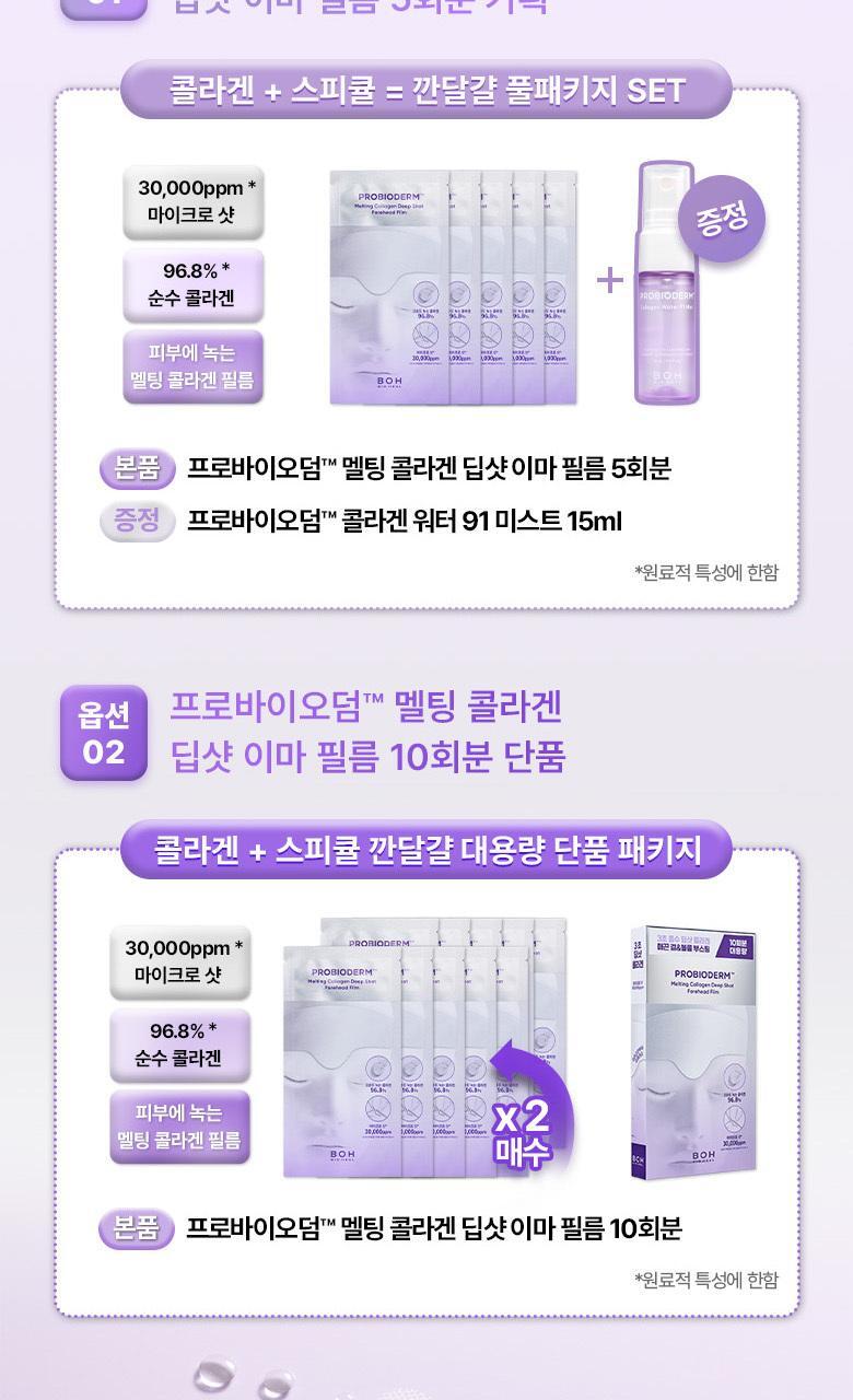 去額頭紋撫平眉頭紋【送膠原蛋白噴霧】～韓國 BioHeal BOH Probioderm Melting Collagen Deep Shot Forehead Film 納米級96.8%高濃度純膠原蛋白微射回彈提拉額頭膜- 5片裝