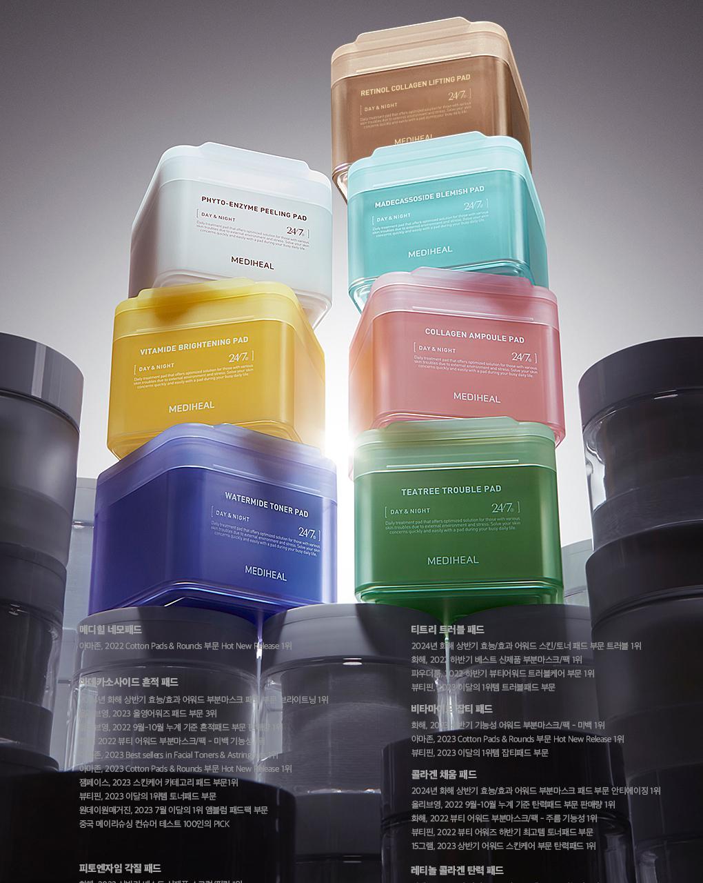 玻璃透亮無瑕肌~韓國MediHeal Vitamide Brightening Toner Pad 多種維他命亮白淡斑印爽膚濕敷棉片 - 100片裝