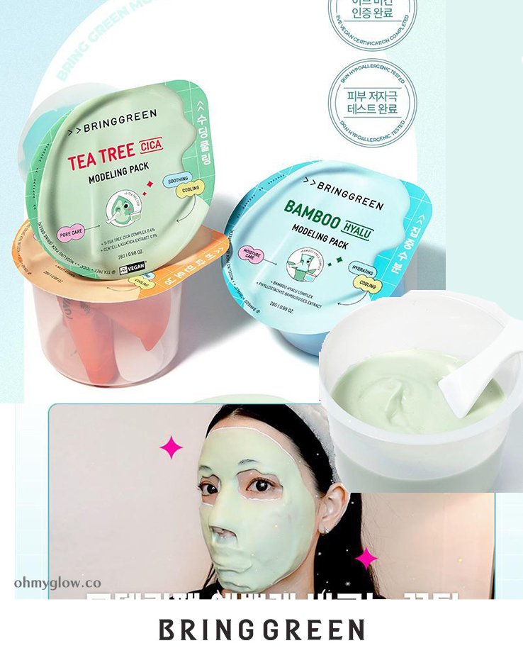 韓國 Bring Green Modeling Pack (Tea Tree Cica/Toning Vita/Bamboo Hyalu) 舒緩降溫軟膜(茶樹積雪草/維生素/竹萃保濕) - 3種選擇