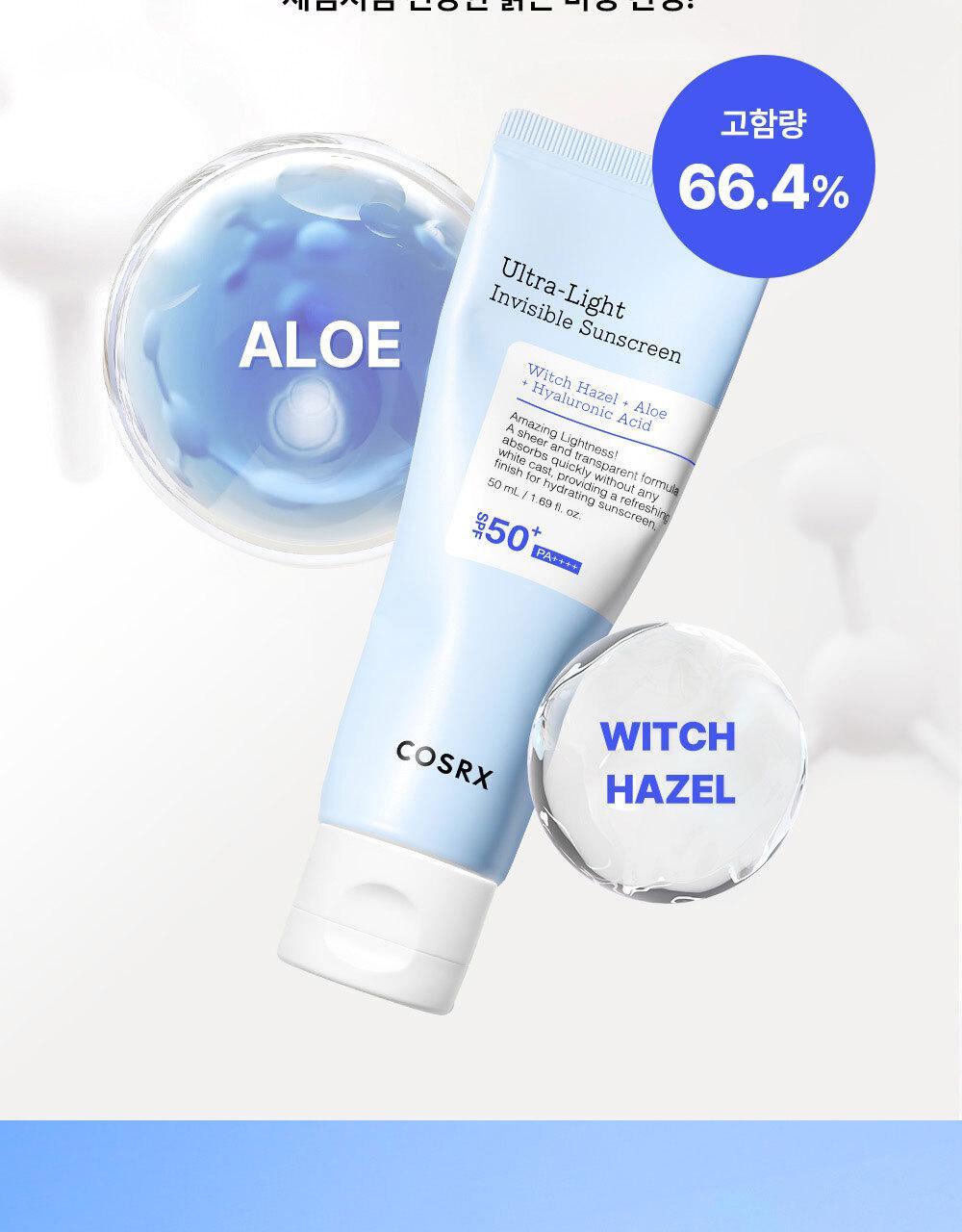 韓國 COSRX Ultra Light Invisible Sunscreen 極致輕盈隱形涼爽降溫降紅防曬乳 SPF50+ PA++++