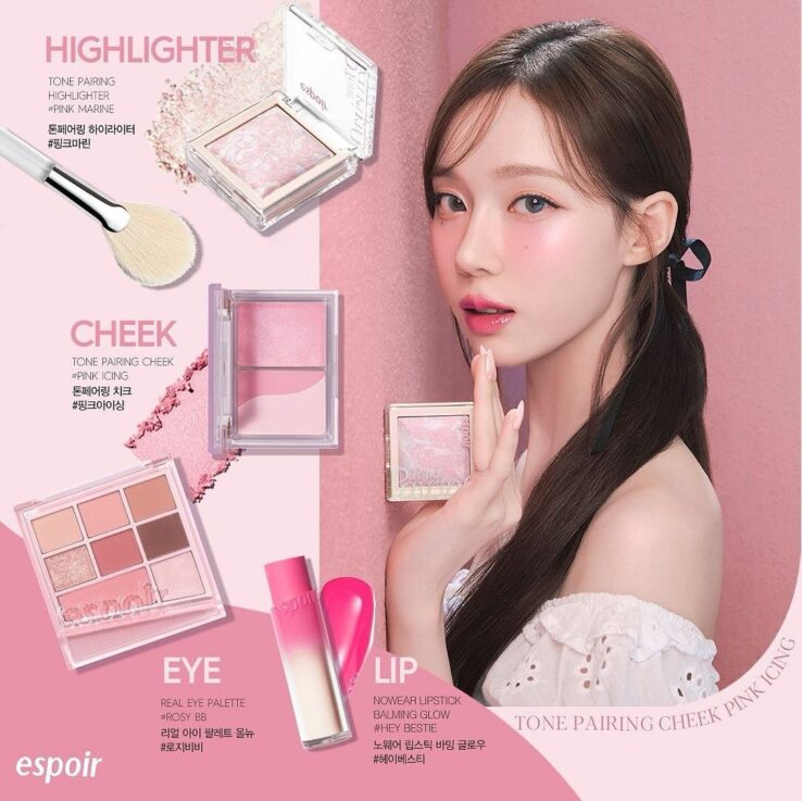 【優惠組合高光+胭脂盤送髮圈套裝連掃】韓國 espoir Tone Pairing 系列 Cheek Palette + Highlighter 雙效妝感胭脂盤+大理石紋高光盤 - 色號自號