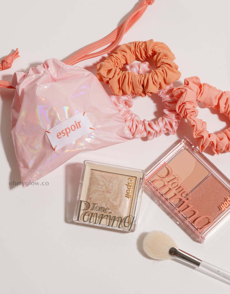 【優惠組合高光+胭脂盤送髮圈套裝連掃】espoir Tone Pairing 系列 Cheek Palette + Highlighter Set 雙效妝感胭脂盤+大理石紋高光盤 - 色號自號