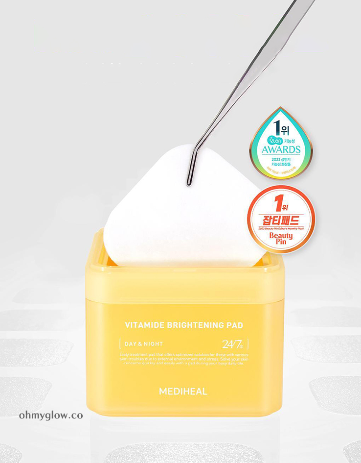 玻璃透亮無瑕肌～韓國MediHeal Vitamide Brightening Toner Pad 多種維他命亮白淡斑印爽膚濕敷棉片 - 100片裝