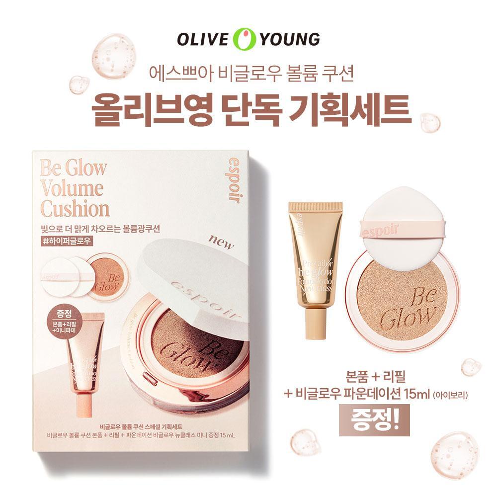 【新品限量SET送粉底液】韓國 espoir Be Glow Volume Cushion 持久立體水光保濕粉底氣墊連補充裝 SPF42+ PA++++ - 8色選擇
