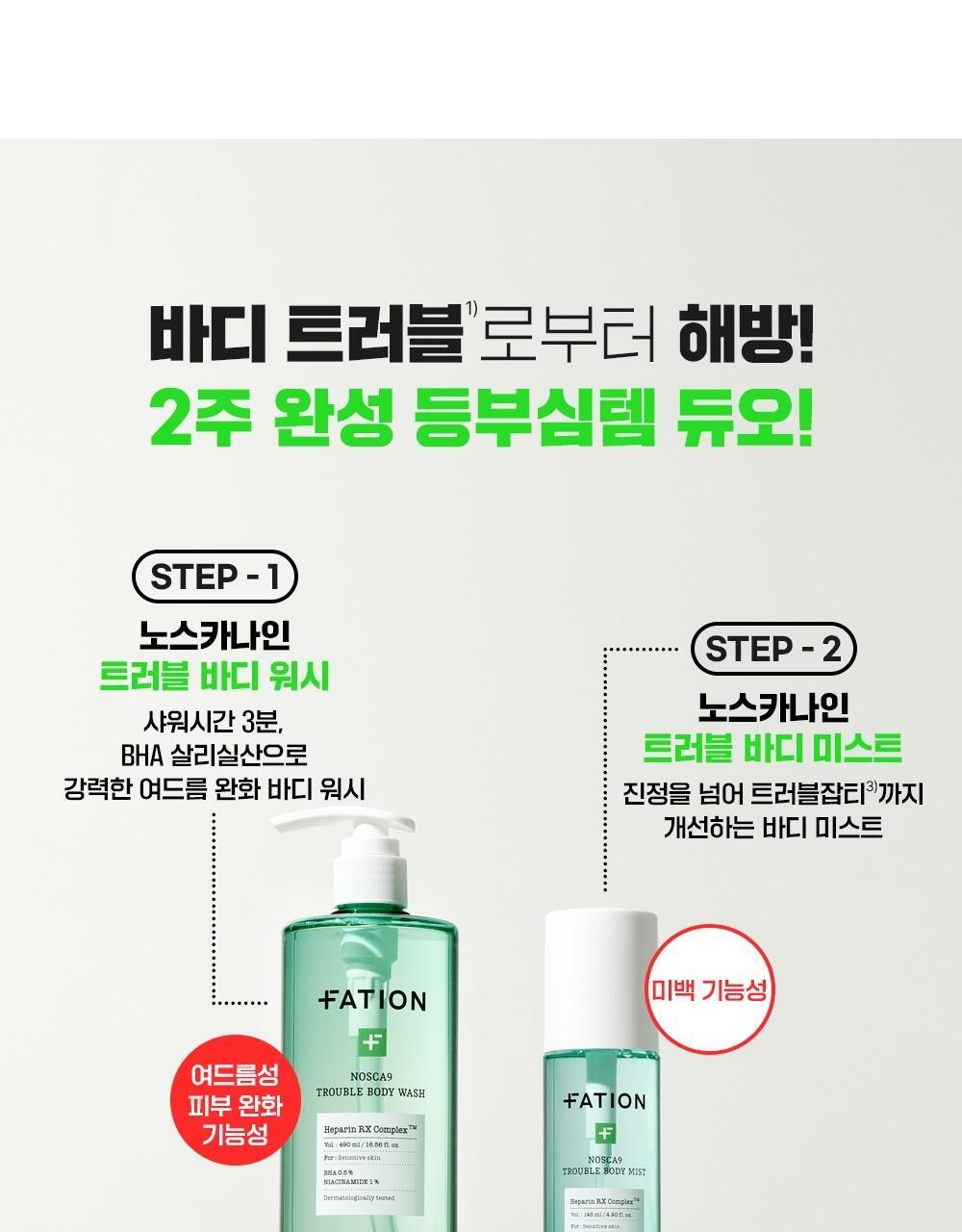 韓國東亞藥廠出品~去身體暗瘡粉刺~FATION Nosca9 Trouble Body Wash 淨痘去粒粒沐浴露 - 490ml