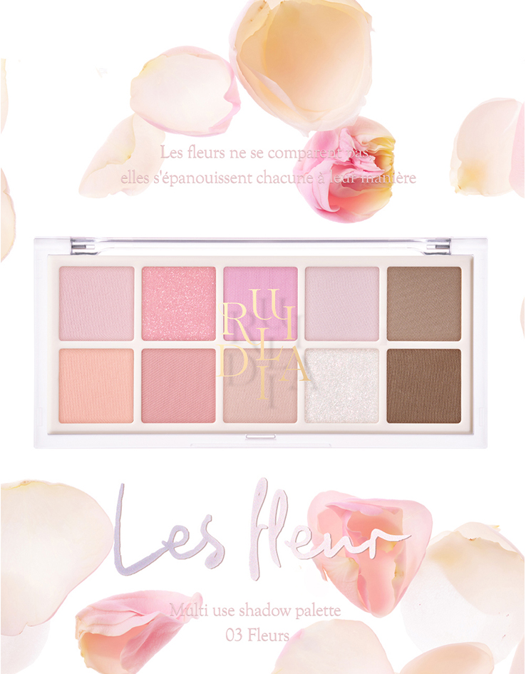 【新品限時送掃】眼影X胭脂All In 1！韓國 RULIDIA Multi-Use Shadow Palette 基礎實用多用途花粉色系綜合盤10色眼影盤 – #03 Fleur