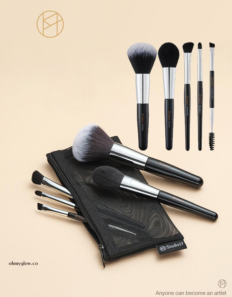 韓國 Studio17 Portable Makeup Brush Set 便攜化妝掃具套裝5件套連收納袋