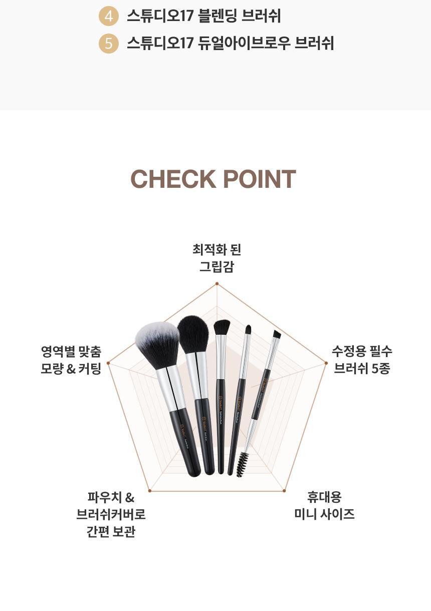 韓國 Studio17 Portable Makeup Brush Set 便攜化妝掃具套裝5件套連收納袋