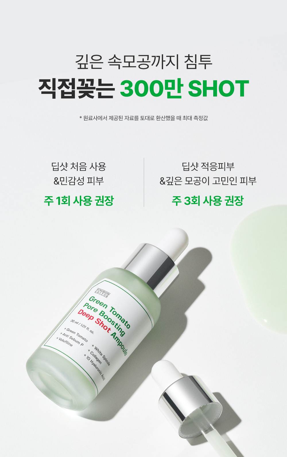 收毛孔平滑凹凸感~韓國Sungboon Editor Green Tomato Pore Boosting Deep Shot Ampoule  綠番茄增強微針高效緊緻收毛孔安瓶精華