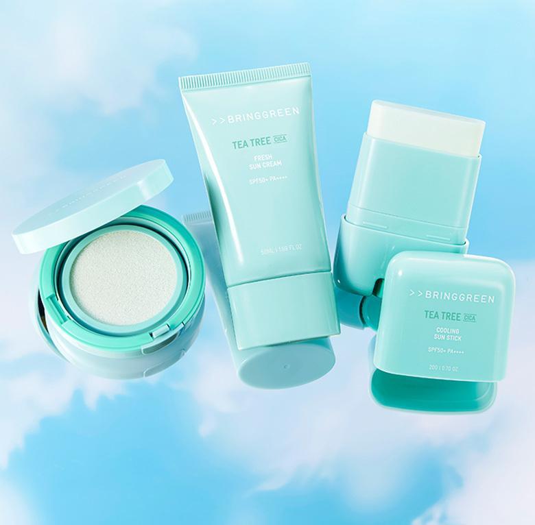 24年新包裝~韓國 Bring Green Tea Tree Cica Tone Up Sun Cushion 茶樹積雪草薄荷清爽涼感防曬氣墊 SPF50+ PA++++