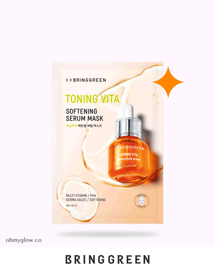 16種維他命 水嫩去暗沉～韓國 Bring Green Toning Vita Softening Serum Mask 高效能維生素提亮嫩膚面膜 - 多種選擇