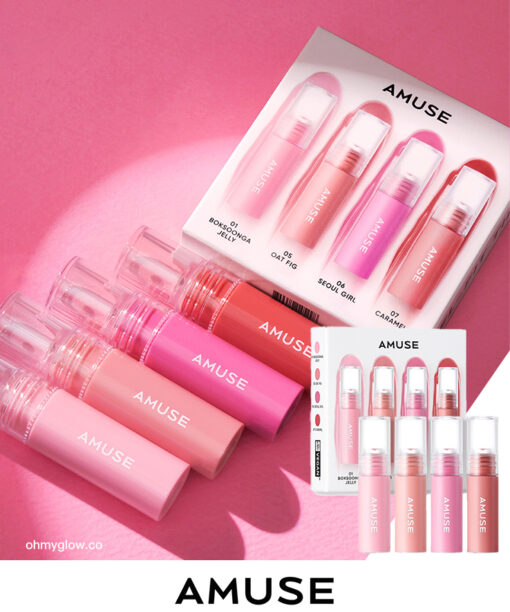 一套4支mini 小廢包唇釉🍯​～韓國 AMUSE Mini Jel Fit Tint Set 12小時持久果凍迷你水光唇釉套裝