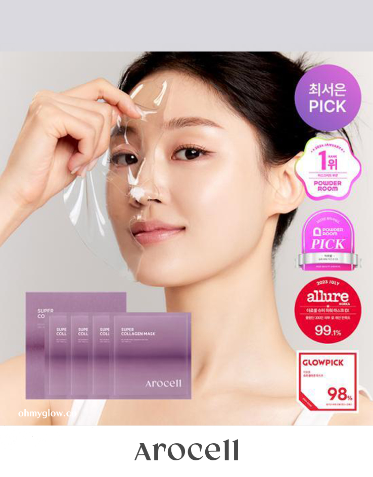 韓國大熱 AROCELL Super Collagen Mask 第3代超級膠原蛋白緊彈抗老凝膠果凍面膜4片裝 - 2種選擇