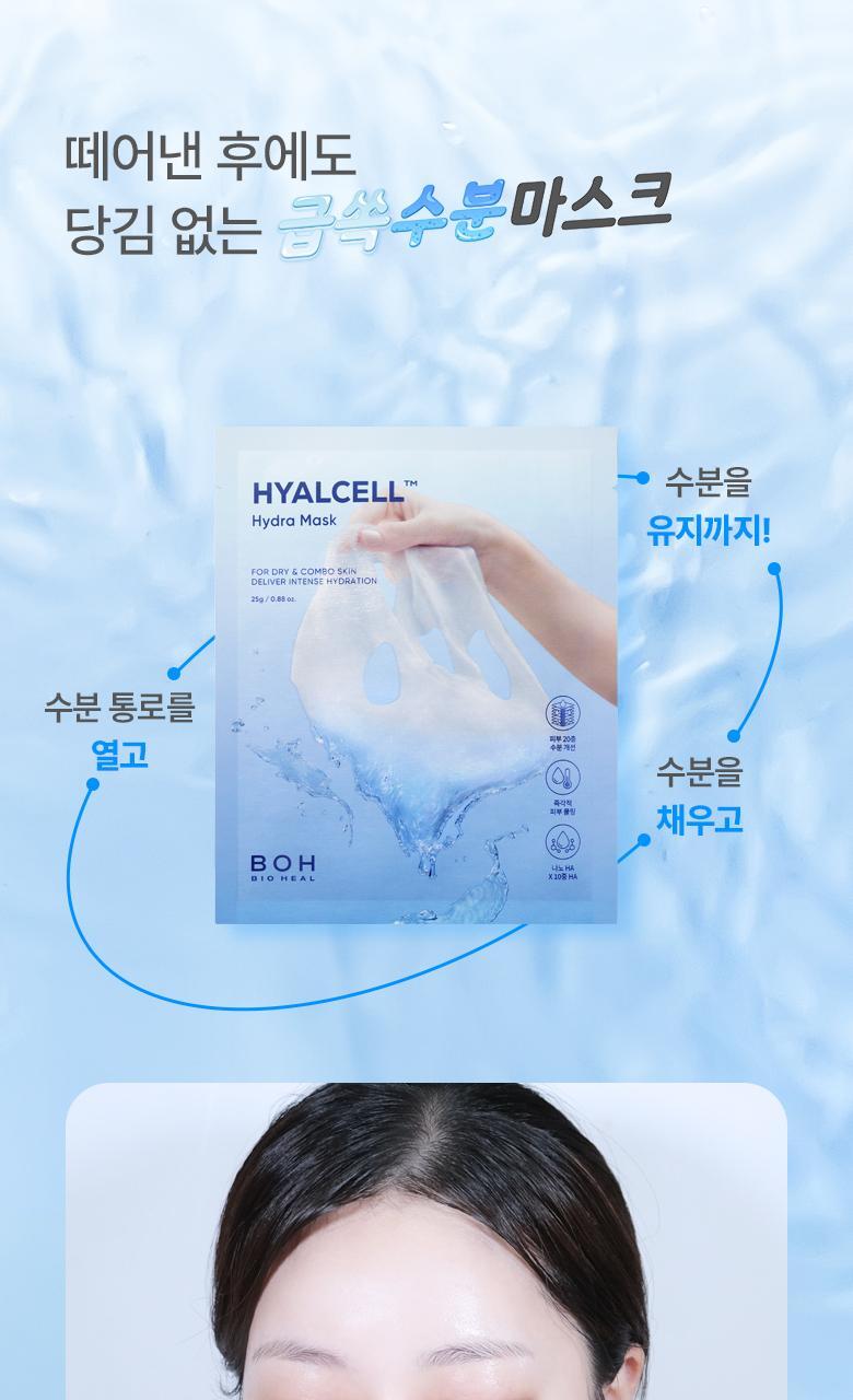 韓國BioHeal Boh Hyalcell Hydra Mask 專利Hyalcell第3代納米透明質酸高效保濕降溫面膜(單片/5片) - 2種選擇