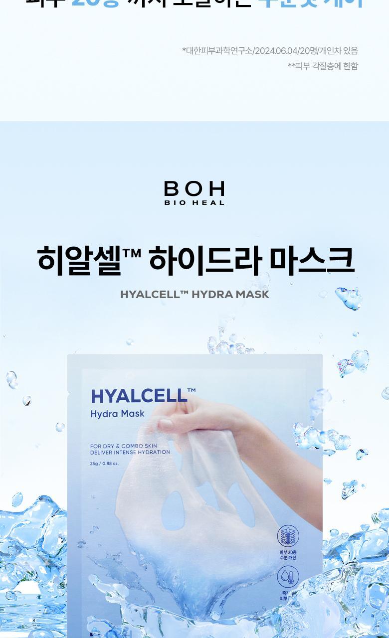 韓國BioHeal Boh Hyalcell Hydra Mask 專利Hyalcell第3代納米透明質酸高效保濕降溫面膜(單片/5片) - 2種選擇