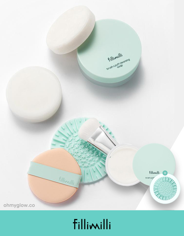 韓國 FilliMilli Brush & Puff Cleansing Soap (+Cleansing Pad) 美妝掃具粉撲專用清洗皂連收納盒＋洗掃板