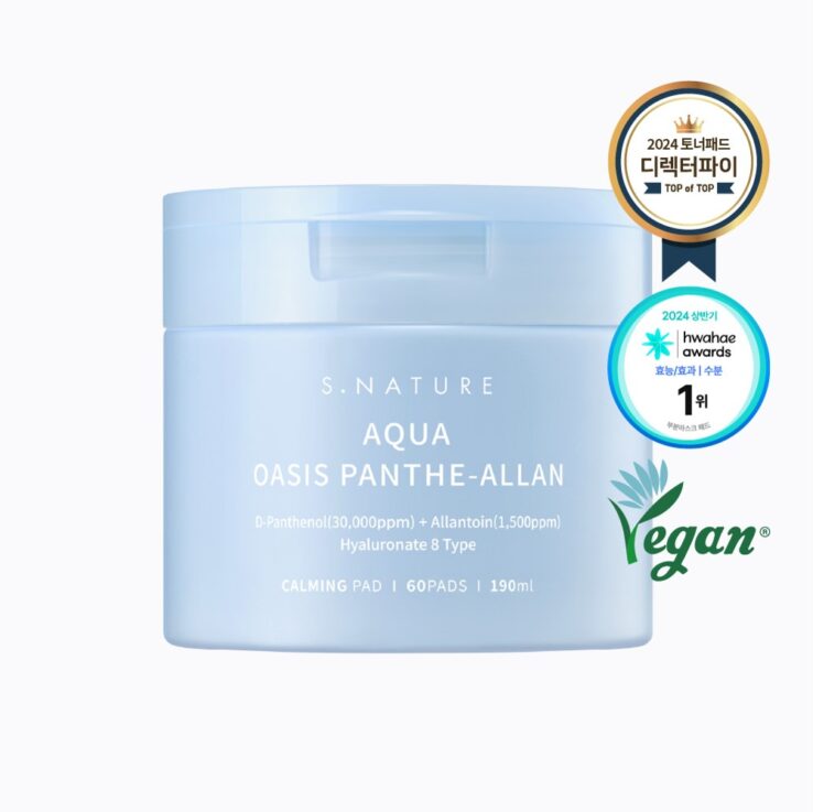 韓國 S NATURE Aqua Oasis Panthe-Allan Calming Pad 💧綠洲泛醇保濕降溫舒緩爽膚棉片 - 60片裝
