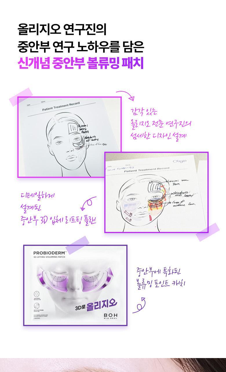 韓國黑科技 醫美級無痛緊緻提拉!BioHeal BOH x Oligio Probioderm 3D Lifting Voluming Patch 益生菌3D提拉抗老高彈性凝膠面頰面膜 4+1P - 5片裝