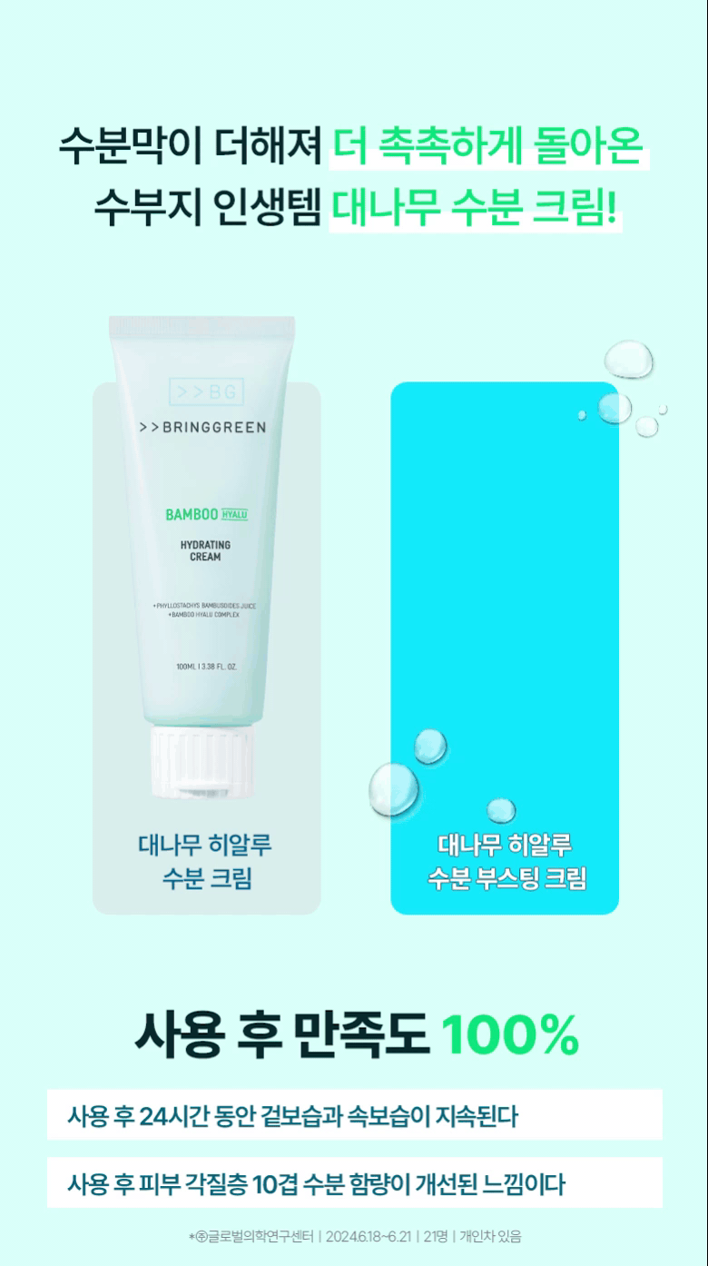 1+1優惠套裝~韓國 Bring Green 24年新版 Bamboo Hyalu Hydrating Cream Set 高效透明質酸天然竹萃水凝保濕霜 – 100ml + 100ml
