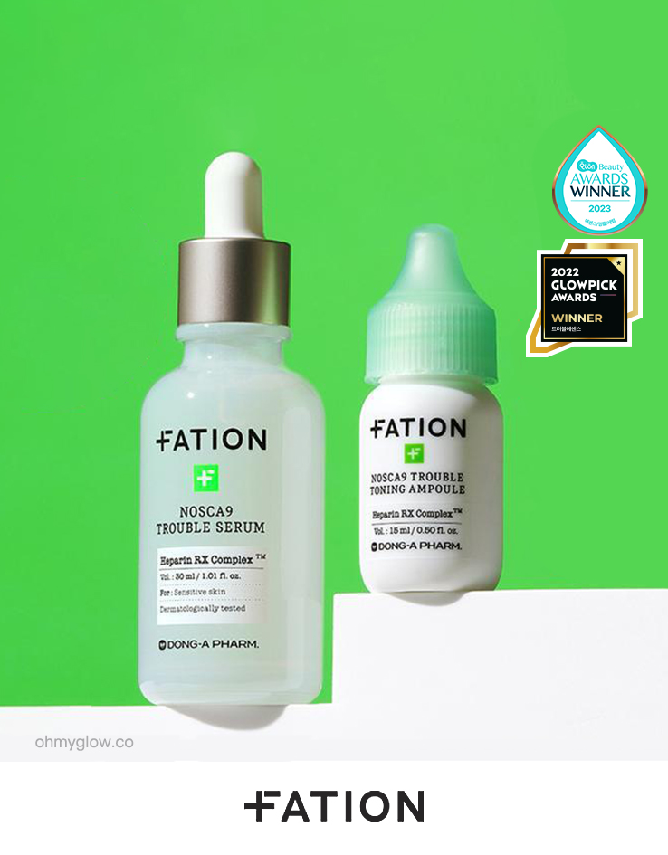 韓國東亞藥廠研發 FATION 皇牌抗痘 X 去痘印精華Set ～ Nosca9 Trouble Serum + Toning Ampoule 淨痘鎮靜 + 去痘印提亮精華優惠組合