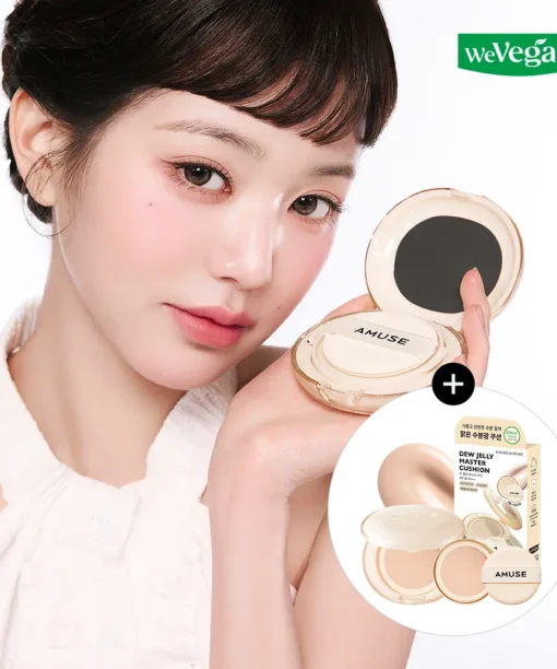 員瑛代言！【新增Refill Set】Clean Beauty🏆 新升級版！AMUSE Dew Jelly Master Cushion SPF 38 PA+++ 果凍保濕水光抗純素隔離抗污染氣墊粉底 – 5色選擇