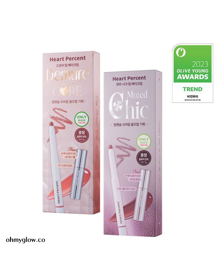 韓國 美妝YouTuber大推🔥 深唇薄唇必備～限量SET送迷你唇釉HEART PERCENT.Lip Pencil Special Set( Demure Core / Muted Chic)