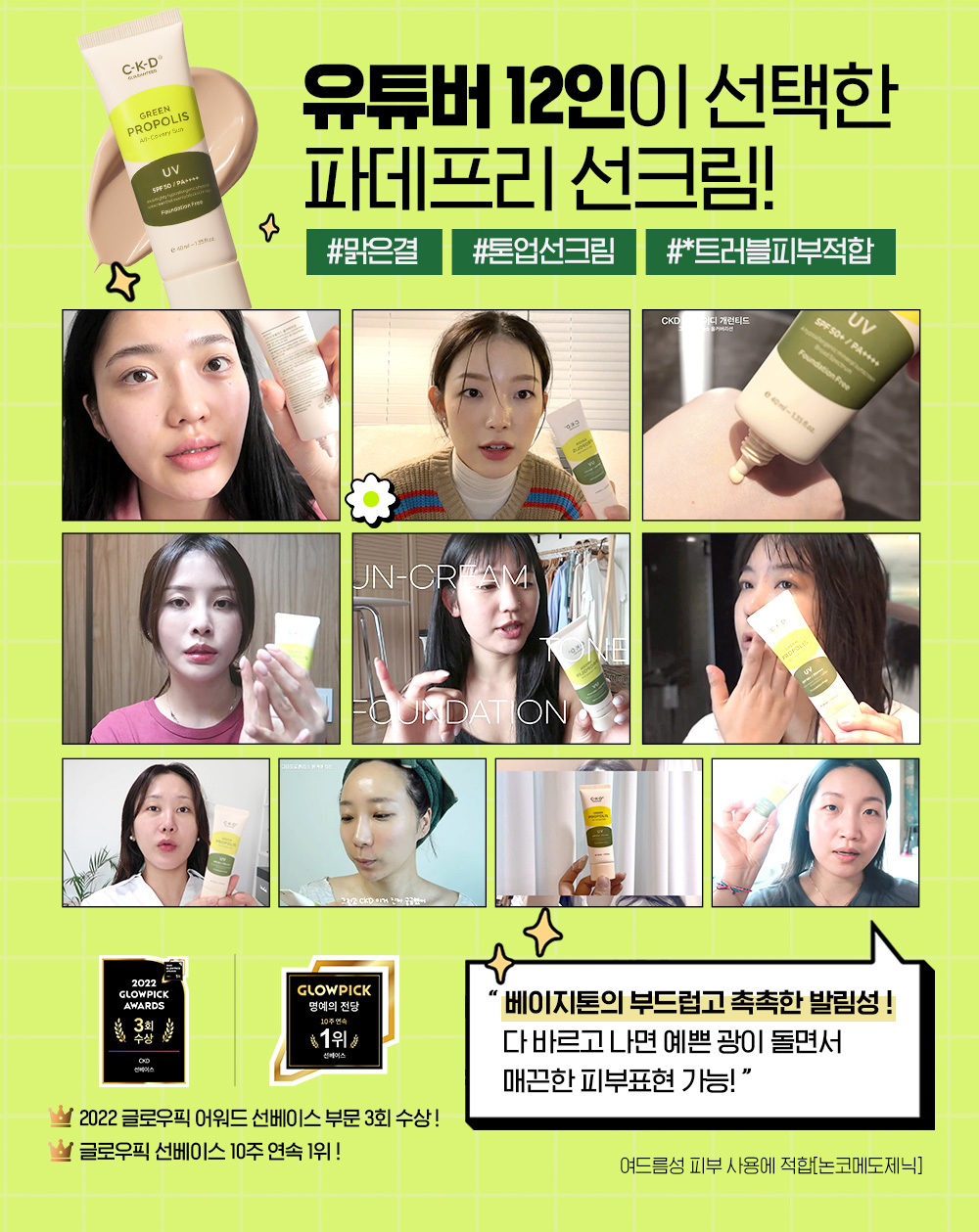 韓國 CKD Guaranteed Green Propolis All-covery Sun SPF50+ PA++++ 高濃度綠蜂膠3合1美肌提亮有色物理防曬 - 40ml