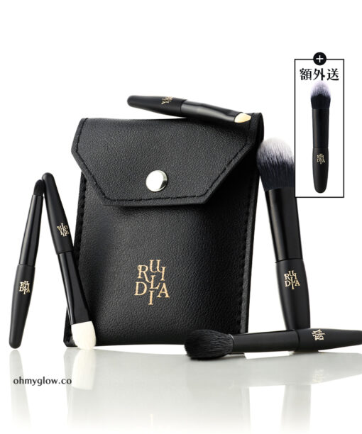 超方便旅行必備！超輕巧～【新品優惠額外🎁送胭脂掃】韓國 RULIDIA Palm Brush Set 迷你手掌尺寸便攜化妝掃套裝 - 一套5支連收納皮套