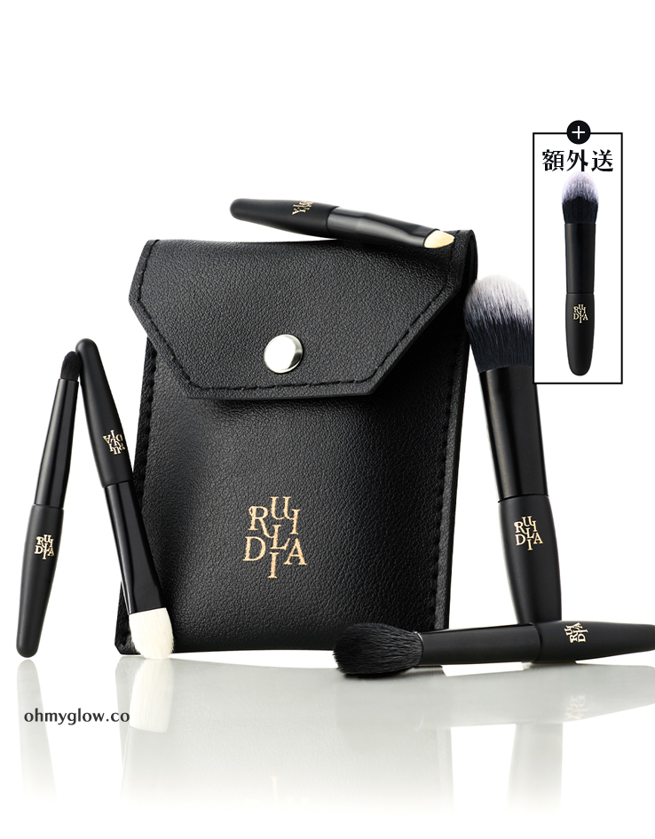 超方便旅行必備！超輕巧～【新品優惠額外🎁送胭脂掃】韓國 RULIDIA Palm Brush Set 迷你手掌尺寸便攜化妝掃套裝 - 一套5支連收納皮套