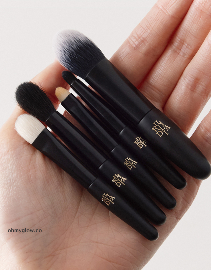 超方便旅行必備！超輕巧～【新品優惠額外🎁送胭脂掃】韓國 RULIDIA Palm Brush Set 迷你手掌尺寸便攜化妝掃套裝 - 一套5支連收納皮套