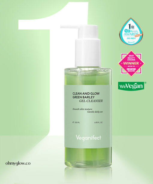 韓國 Veganifect Clean and Glow Green Barley Gel Cleanser 天然綠色大麥凝膠潔面啫喱 - 205ml