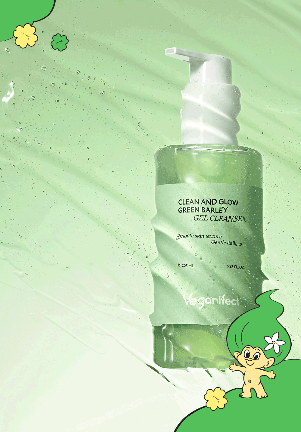 韓國 Veganifect Clean and Glow Green Barley Gel Cleanser 天然綠色大麥凝膠潔面啫喱 - 205ml