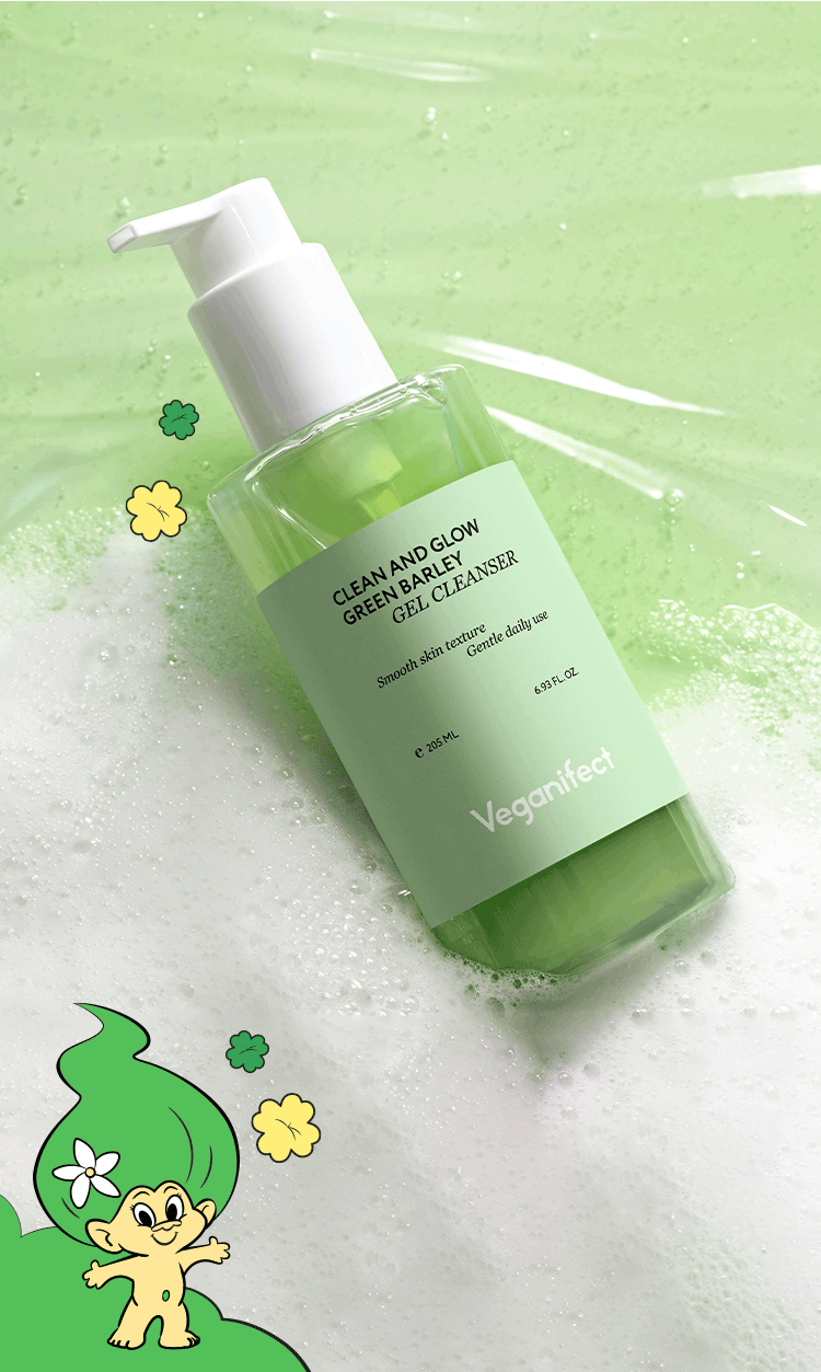 韓國 Veganifect Clean and Glow Green Barley Gel Cleanser 天然綠色大麥凝膠潔面啫喱 - 205ml