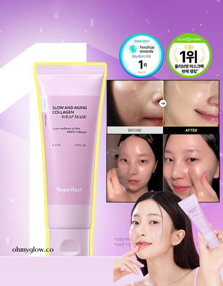 73.5% 獨特膠原蛋白 緊緻收毛孔～🏆 韓國 Veganifect Slow and Aging Collagen Wrap Mask 時光抗老低分子膠原蛋白水光撕拉式面膜 - 80ml
