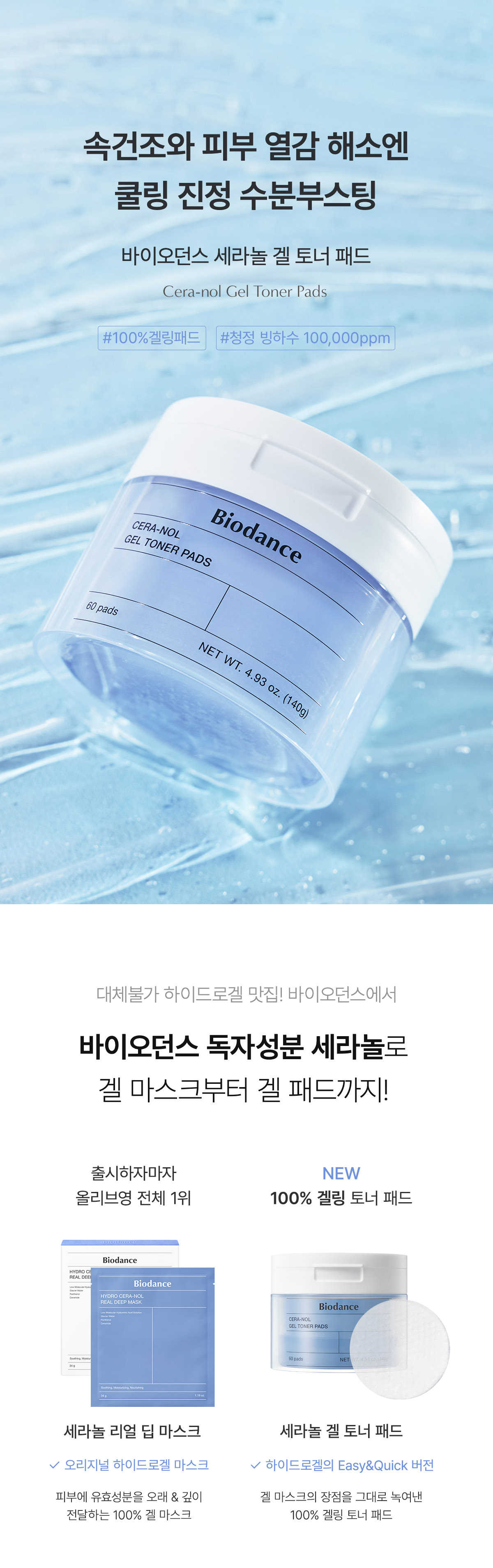 首創果凍棉片~韓國 Biodance Cera-nol Gel Toner Pads 透明質酸冰川水神經酰胺舒緩保濕水凝膠爽膚棉片 - 60片裝