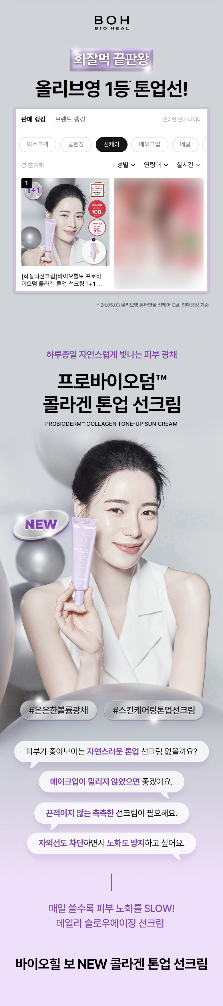 韓國 Bio Heal BOH Probioderm Collagen Tone Up Sun Cream SPF50+ PA++++ 益生菌膠原蛋白抗老提亮防曬霜